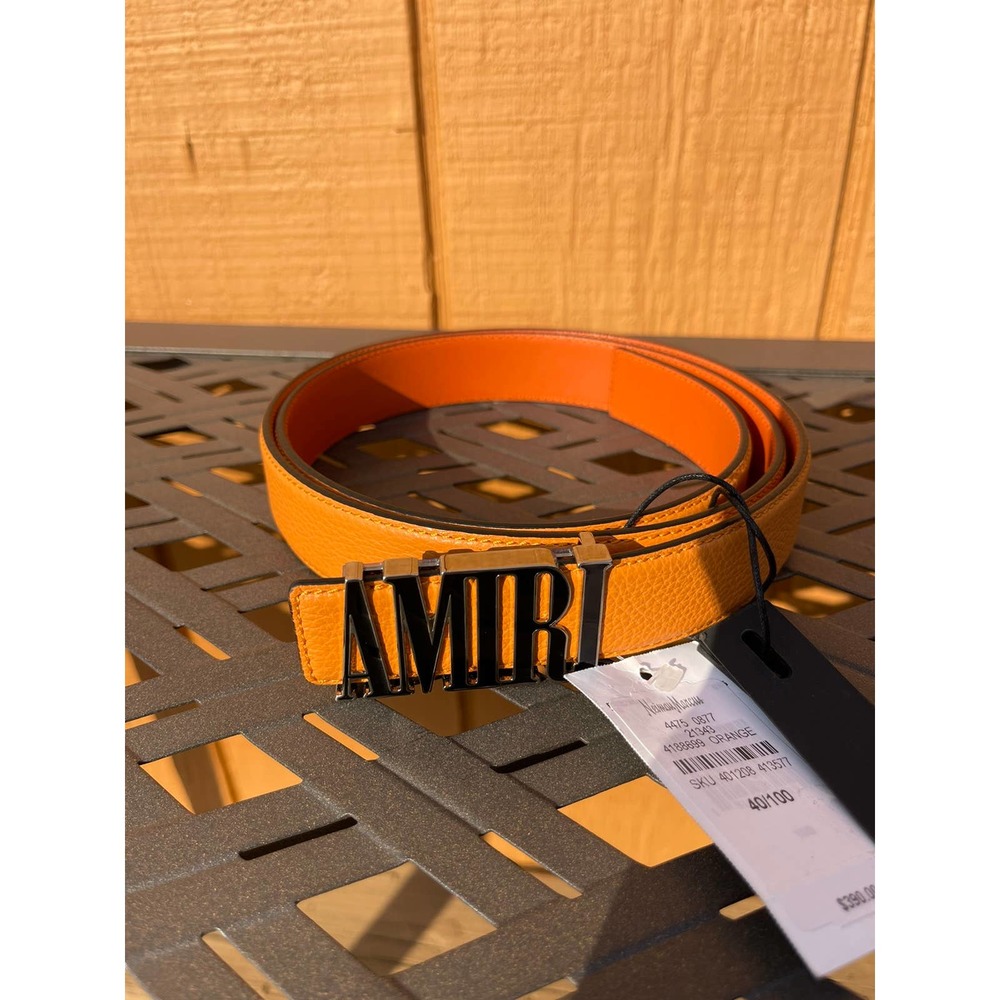 Amiri Nappa Leather Goldtone Logo Belt